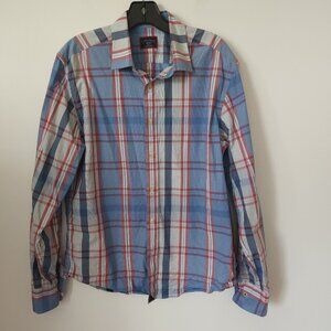 Untuckit Niell Slim Fit Plaid Casual Blue Button Down Shirt